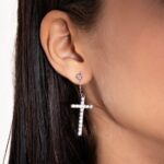 Cross Hoop Earring in White Gold