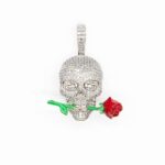 Rose Amongst Bones Pendant in White Gold