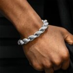 Iced Out Rope Bracelet in White Gold - 8mm